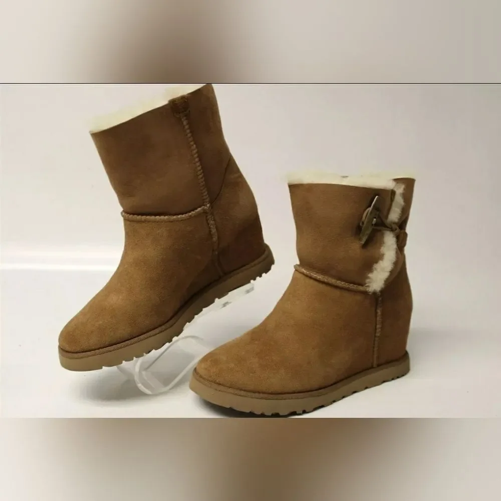 UGG Australia Classic Femme Toggle Sheepskin Suede Wedge Platform Boot 8